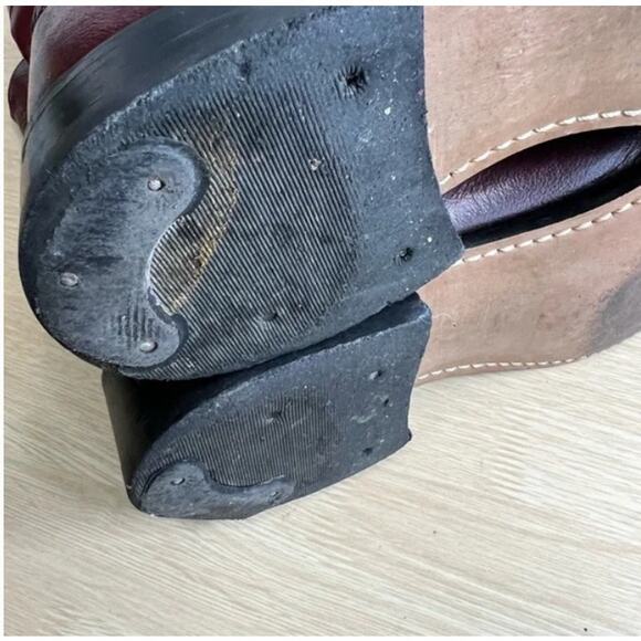 Vintage Old West Men's Western Burgundy Leather Roper Cowboy Boots Size 8.5D - Picture 13 of 13